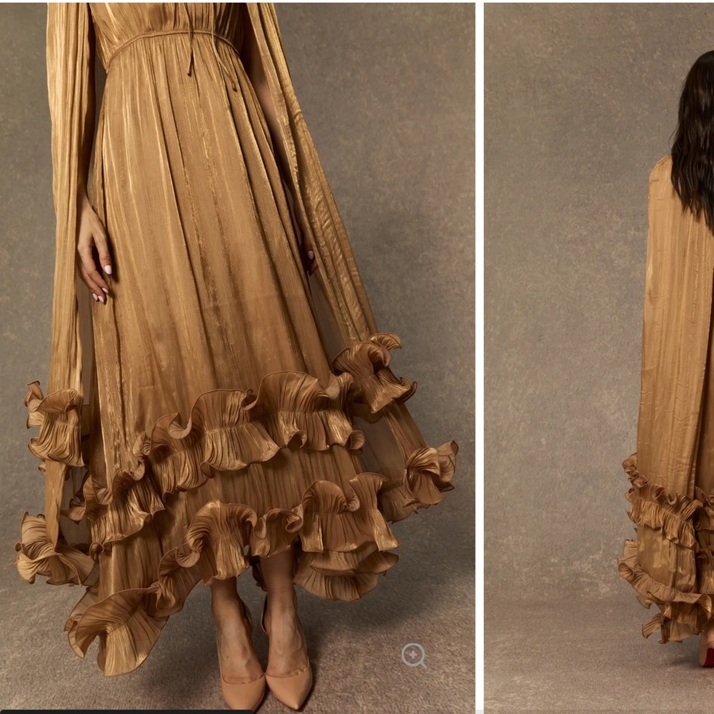Sunfere Shirley Gold Ruffled Midi Dress - Picture 8 of 14